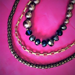 ANN TAYLOR for LOFT Multi Strand Chain Beads Crystals Mixed Design Necklace